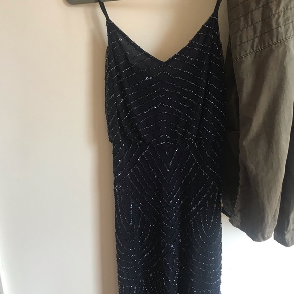 Adrianna Papell Art Deco Beaded Blouson Gown in Navy - Picture 9 of 11